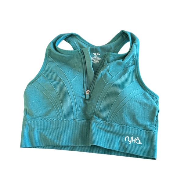 Ryka Seamless Ribbed Front-Zip Sports Bra Teal Activewear - Picture 3 of 10